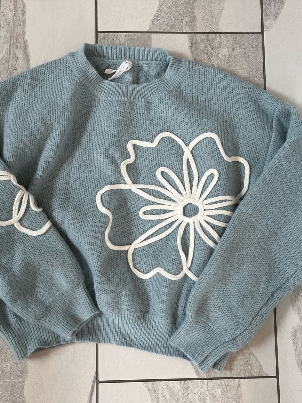 Dreamers Mist Blue Knit Crew Sweater